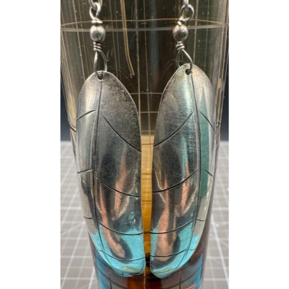 Elongated Southwestern Sterling Leaf Earrings signed SC